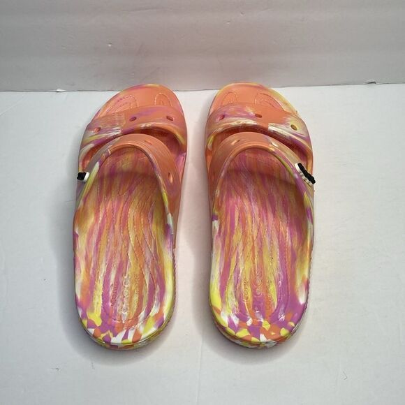 Crocs Classic Papaya Marble Multi Color Slide Sandal Size 12 Orange - Picture 5 of 8